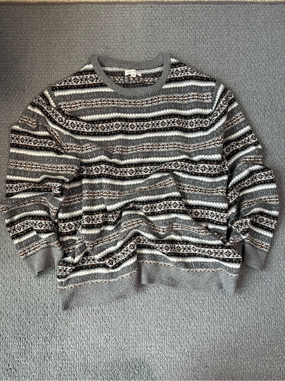 Free Assembly Men's Patterned Crewneck Sweater - Gray Multicolor 3XL